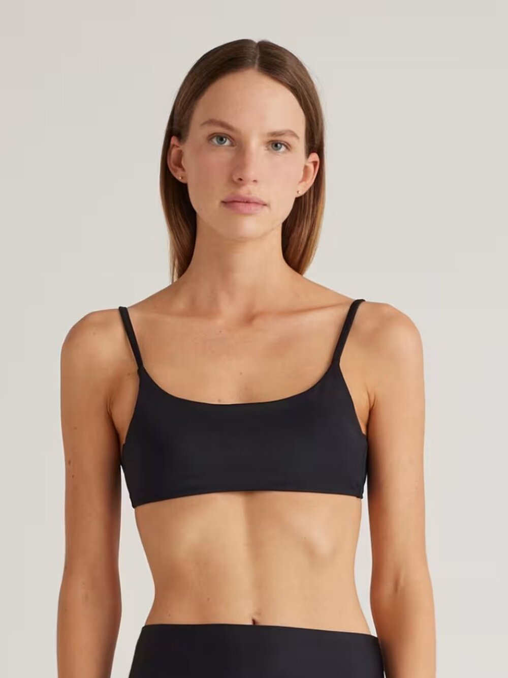 NWT QUINCE Italian Scoop Neck Bikini Top Black